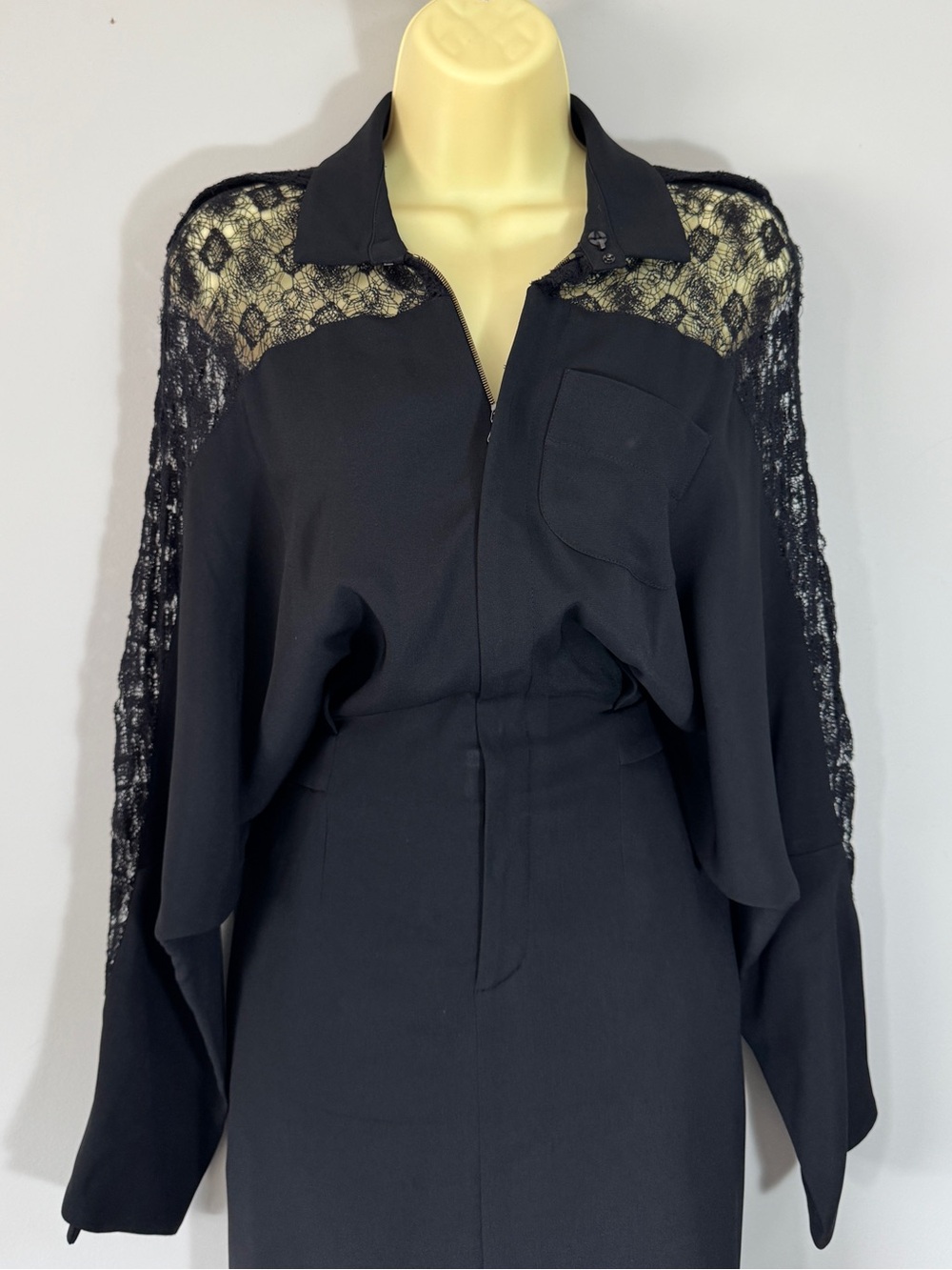 Roland Mouret Black abstract Lace Trompe L’Oeil Blouson Pencil Dress US 10 - Picture 5 of 16